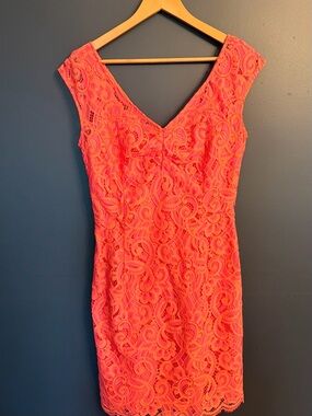 Lilly Pulitzer Coral and Pink Lace V-Neck Dress